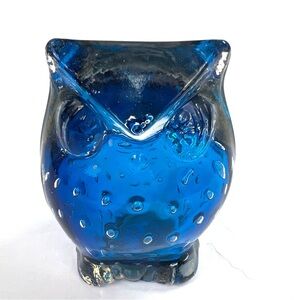 Handmade Adorable Vintage Art Glass Paperweight Owl Figurine 4” Collectible